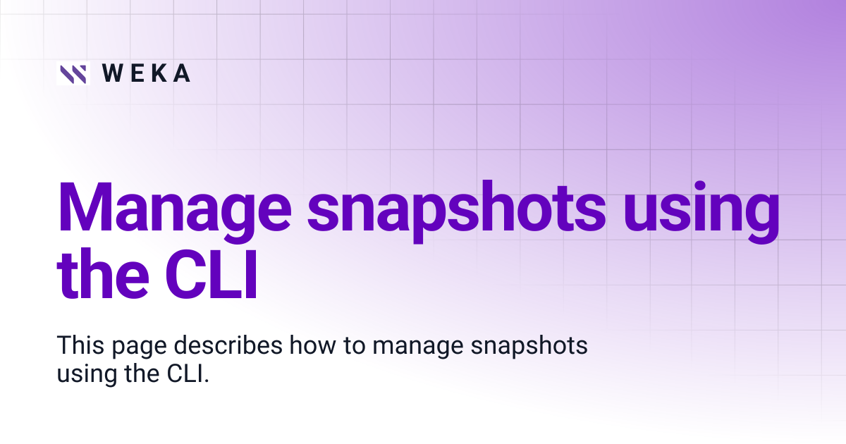 Manage snapshots using the CLI | 5.0 | W E K A