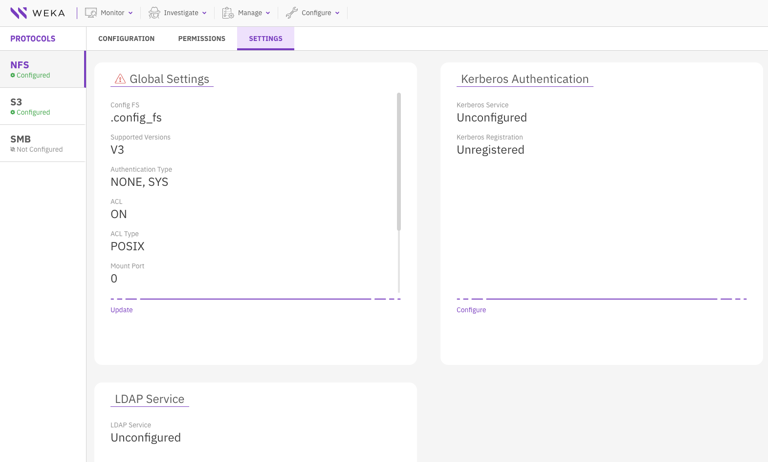 Manage NFS networking using the GUI | W E K A