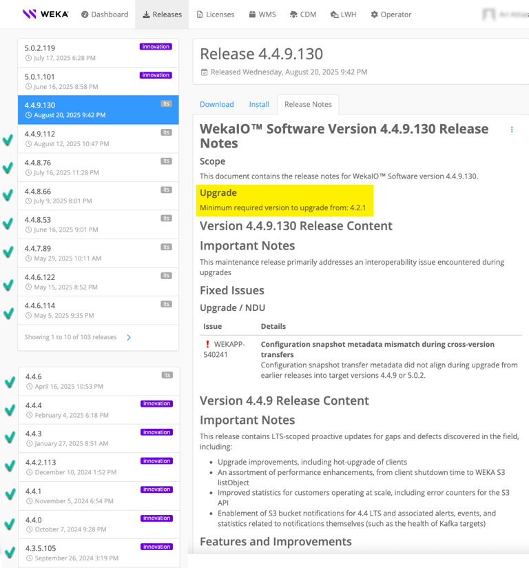 Upgrade WEKA versions | W E K A